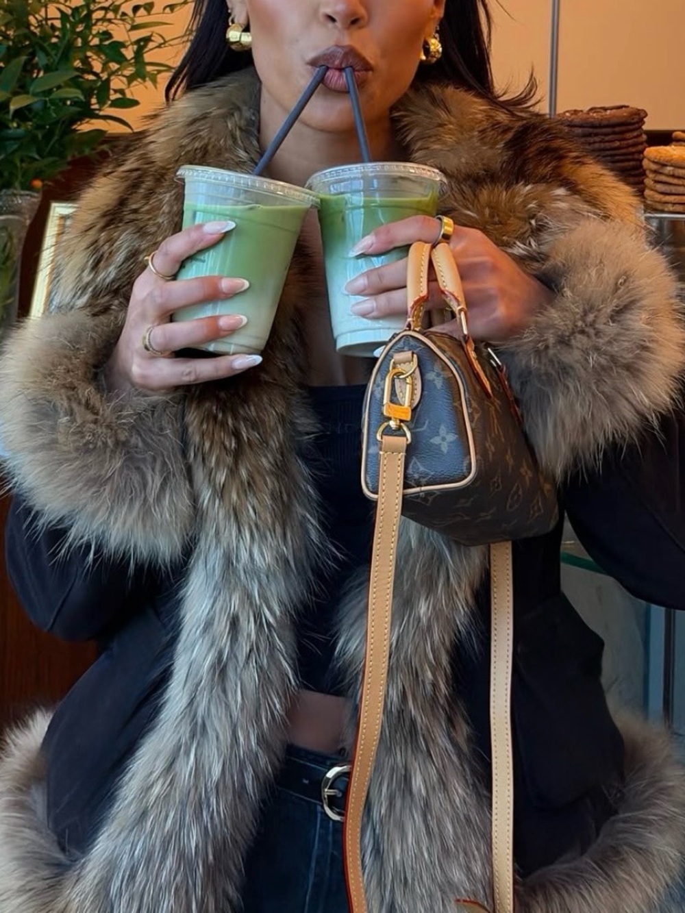 Real fur coat and leather jacket
